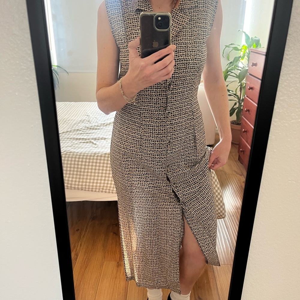 90s Grunge Black and Beige Women's Long Baby Doll Dress